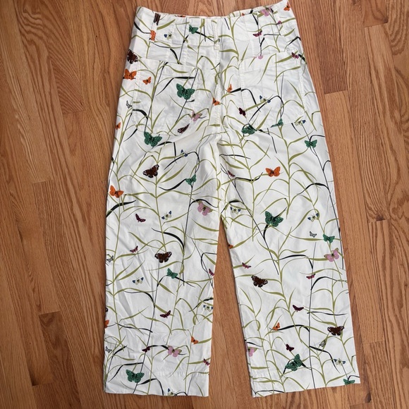 Anthropologie The Colette Butterfly Print High Rise Wide Leg Crop Pants Size 30 - Picture 7 of 12